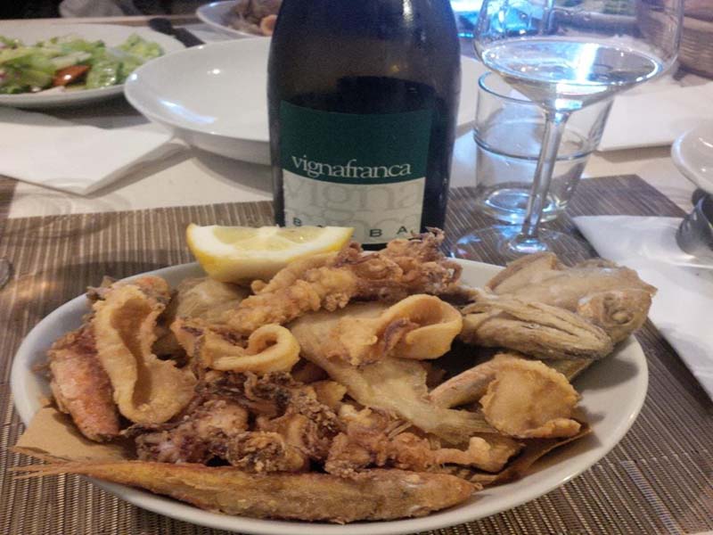 Fried fish and Trebbiano d'Abruzzo